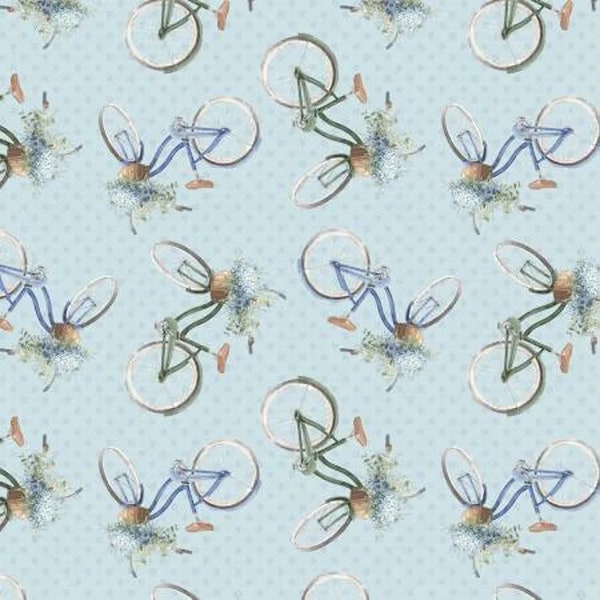 Bohemian Blue Bikes Tossed Cotton Quilting Fabric 1/2 YARD