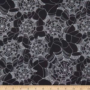 Halloween Patterned Spider Webs Black Cotton Quilting Fabric 1/2 YARD