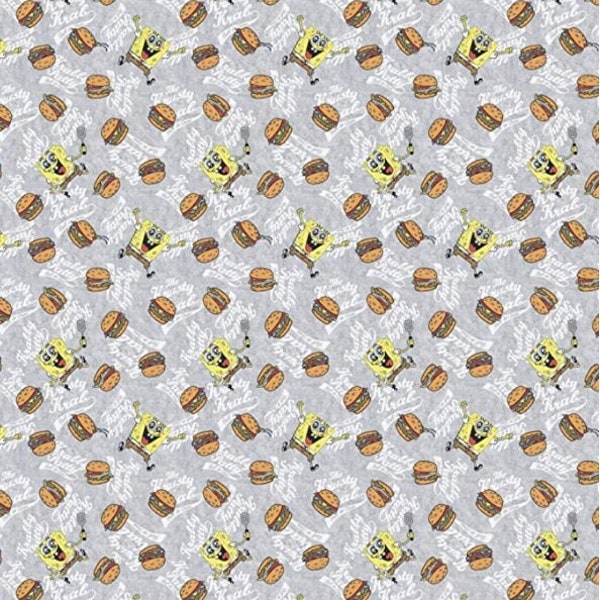 Sponge Bob Krabby Patties Grey Nickelodeon Cotton Quilting Fabric 1/2 YARD
