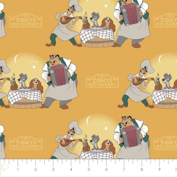 Disney Lady and the Tramp Belle Notte Mustard Cotton Quilting Fabric 1/2 YARD