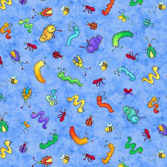 Bugs Wiggly Blue Caterpillars Bees Worms Ants Cotton Quilting Etsy