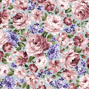 Duftende Rosen Duftblumen Blau Baumwolle Quilting Stoff 1/2 METER