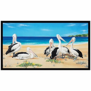 Wildlife Art 4  Pelicans Cotton Quilting Fabric Panel