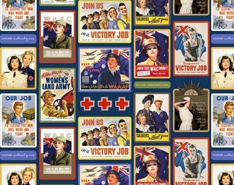 Recordando Mujeres En tiempos de guerra Servicio Bloquea Todo Algodón Quilting Fabric 1/2 YARD