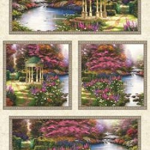 Country Peaceful Retreat Thomas Kinkade Cabin and Stream Cotton Quilting Fabric Panel