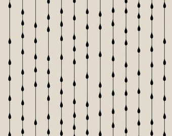 May include: A seamless pattern of black teardrop shapes on a light beige background. The teardrops are arranged in vertical rows, creating a simple and elegant design.