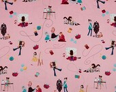 Little Sewists Stitches Blush Cotton Quilting Fabric 1/2 YARD