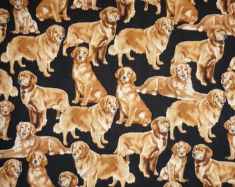 Golden Retriever Dog Black Background Cotton Quilting Fabric 1/2 YARD