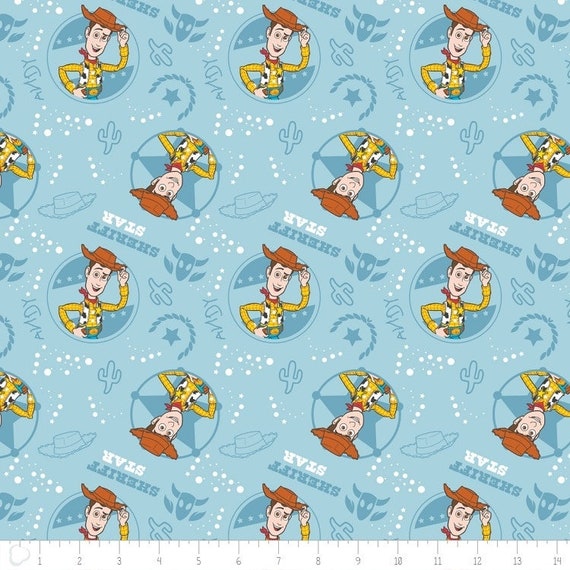 Disney Toy Story Woody Light Blue Background Cotton Quilting Etsy