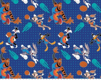 Space Jam Players Azul 23550109-4 Tela acolchada de algodón 1/2 YARDA