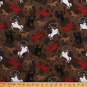 Sunset Rodeo Cowboy on a Bucking Horse Silhouette Brown 9151 33 Cotton Quilting Fabric 1/2 YARD
