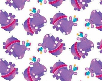 Numbers in the Jungle Hippos White Cotton Quilting Fabric 1/2 YARD