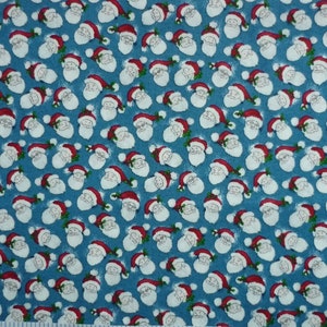 Holly Jolly Weihnachten Santa Köpfe tosed blau Baumwolle Quilten Stoff 1/2 YARD