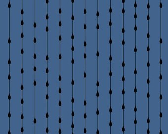 May include: A seamless pattern of black teardrop shapes on a solid blue background. The teardrops are arranged in vertical rows, creating a repeating pattern.