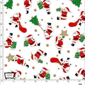 Vintage Weihnachten Weihnachtsmann Werkstatt Weiß Baumwoll Quilting Stoff 1/2 METER