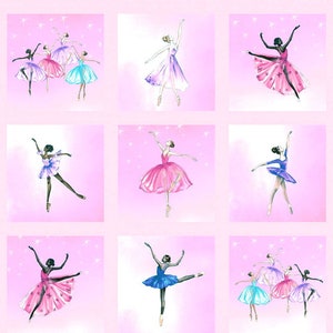 Prima Ballerina Ballet Dancers 2750-22 Cotton Quilting Fabric Block Panel