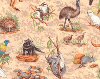 Australian Animals Wildlife Snakes Goannas Birds Cotton Quilting Fabric 1/2 YARD