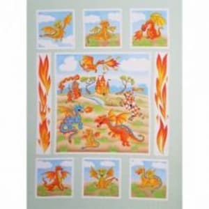 Dragon Quest grün Ritter Schloss Baumwolle Quilten Stoff Panel