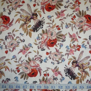 Flower Fairies Elderberry White Cotton Quilting Fabric 1/2 YARD