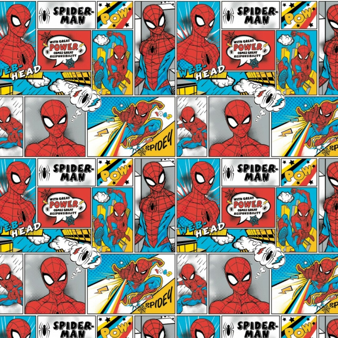 Character Flannel Fabric - Spiderman Comic Swirl - By the yard - 100%  Cotton Flannel