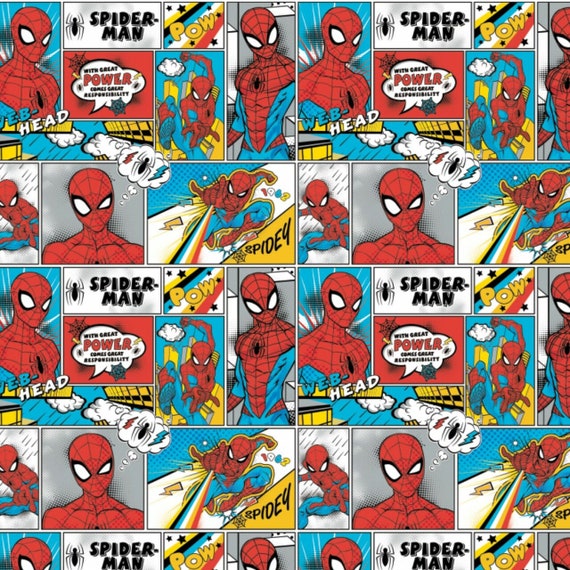 Spiderman Comic Strip Helle Baumwolle FLANNEL Stoff 1/2 YARD