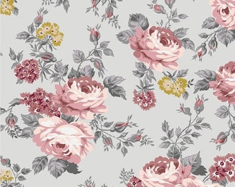 Squisito tessuto per trapuntatura in cotone Riley Blake grigio floreale rosa 1/2 YARD