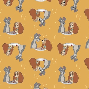 Disney Lady and the Tramp Stars in their Eyes Mustard Cotton Quilting Fabric 1/2 YARD