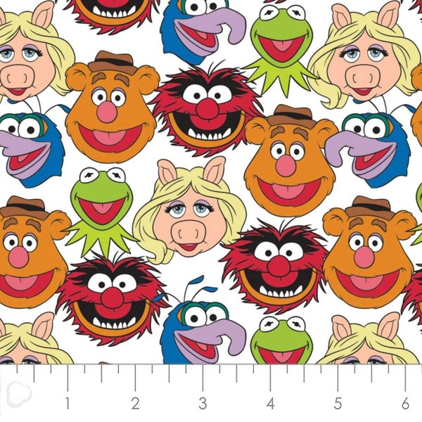 Disney Muppets Collection Muppets Cast White Cotton Quilting Fabric 1/2 YARD