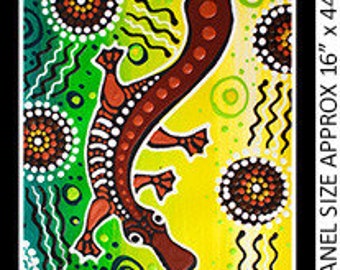 Arte aborigen Espíritu del Bush 2 Ornitorrinco Libélula y Cocodrilo Algodón Acolchado Panel de Tela