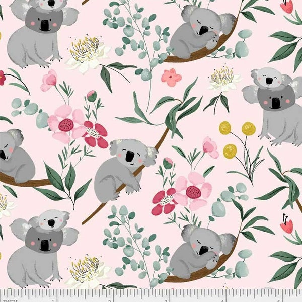 Aussie Friends Koalas Pink Cotton Quilting Fabric 1/2 YARD