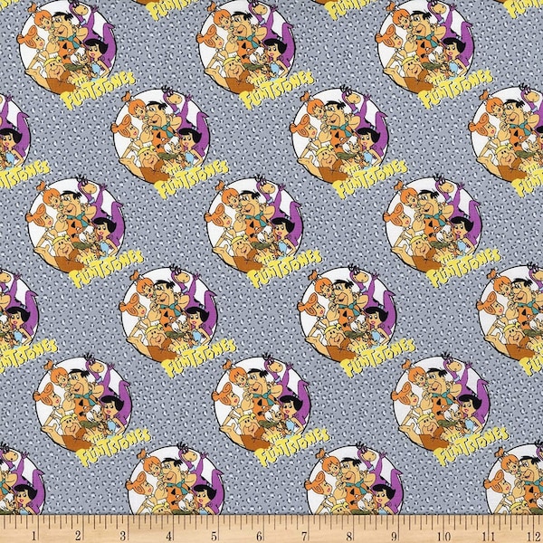 Flintstones Stone Age Family Grey 24060001-3 Cotton Quilting Fabric 1/2 YARD