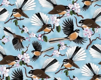 Native Treasures Fantail Bird and Flowers 81830/101 Cotton Quilting Fabric 1/2 YARD