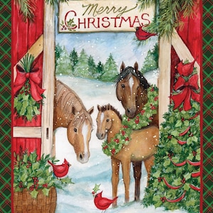 Drei Pferde Weihnachtspferde und Fohlen 77507D650715 Cotton Quilting Fabric Panel