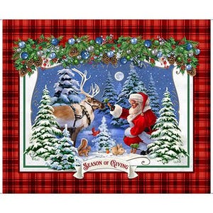 Season Of Giving Santa and Reindeer Red 31018R Cotton Quilting 36 inch Panel