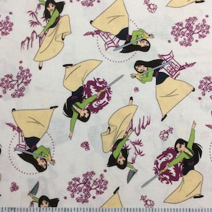 Disney Princess Mulan Heart Strong Cotton Quilting Fabric 1/2 YARD