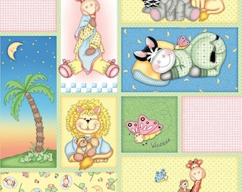 Sweet Dreams Bazooples Nursery African Animal Patches Cotton Quilting Fabric 1/2 YARD