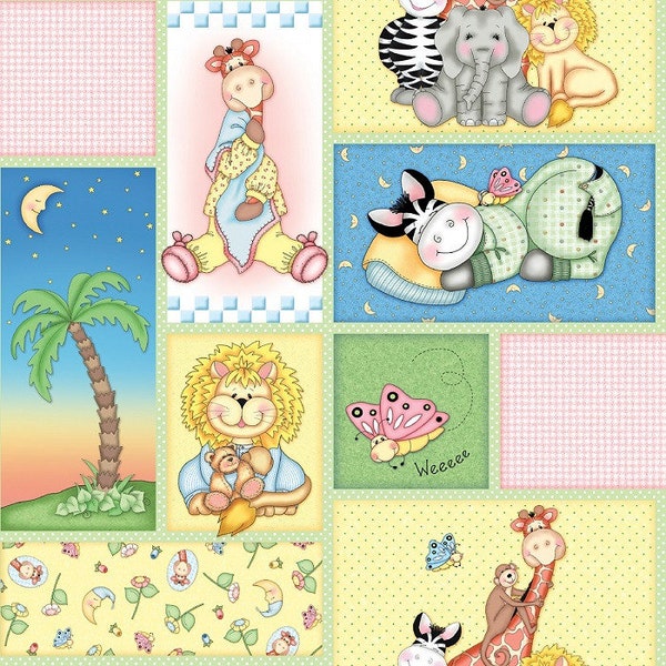 Sweet Dreams Bazooples Nursery African Animal Patches Cotton Quilting Fabric 1/2 YARD