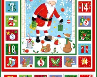 Merry Christmas Santa M24861 Cotton Quilting Fabric Advent Calendar Panel