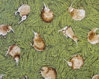 Kiwiana NZ Te Taonga Kiwi Bird Cotton Quilting Fabric 1/2 YARD