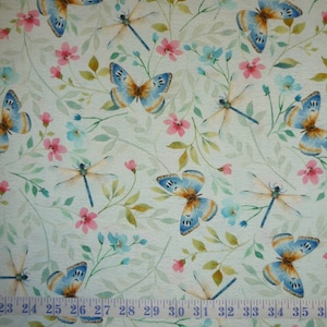 Wildflower Farm Butterflies and Flowers Blue Cotton Quilting Fabric 1/2 YARD