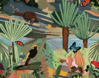 Australian Florals Birds Animals Robyn Hammond DV5213 Cotton Quilting Fabric 1/2 YARD
