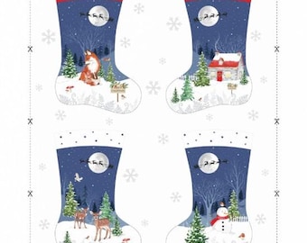 Pannello in tessuto trapuntato in cotone blu 81780/101 per calze della vigilia di Natale