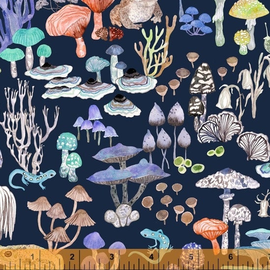 Deep Forest Mushroom Magic Midnight 52991D-4 Cotton Quilting