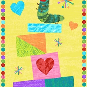 Very Hungry Caterpillar Bright Yellow Cotton Quilting Fabric Panel