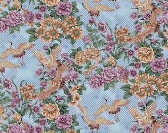 Japanische Eleganz Kraniche und Blumen 10400-X Baumwoll Quilt Stoff 1/2 YARD