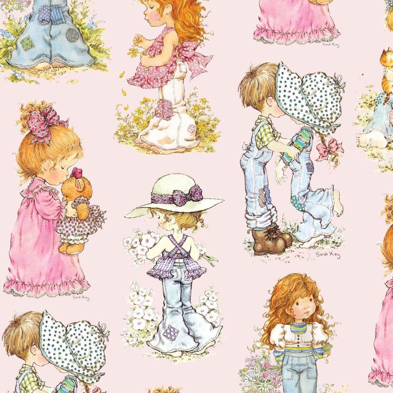 Sarah Kay With Love Characters Tossed Pink DV5048 Cotton Quilting