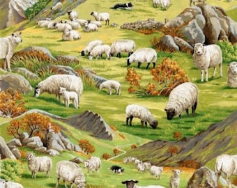 Country Animals Lambs and Sheep Cotton Quilting Fabric 1/2 YARD