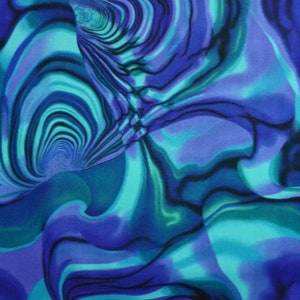 New Zealand Kiwi  Paua Shell Tuku Tuku Blue Cotton Quilting Fabric 1/2 YARD
