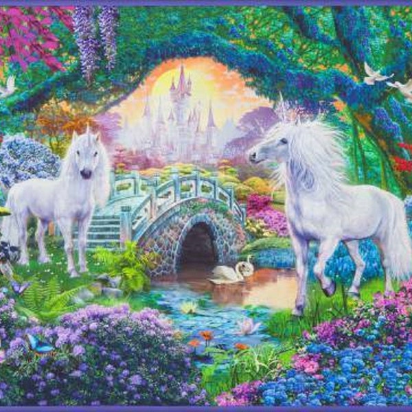 Sweet Unicorn Picture This Robert Kaufman Brushed Cotton Quilting Fabric Panel