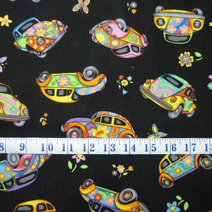 VW Beetle Herbie The Love Bug Hippy Retro Car Cotton Quilting Fabric 1/2 YARD